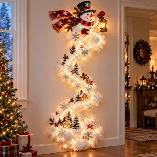 Weihnachtliche Magische Wandbeleuchtung - LED Leuchtende Weihnachtsszene Wanddekoration, Weihnachtsmann-Schlitten Rentier Hängedekoration für Partys – Detail 4