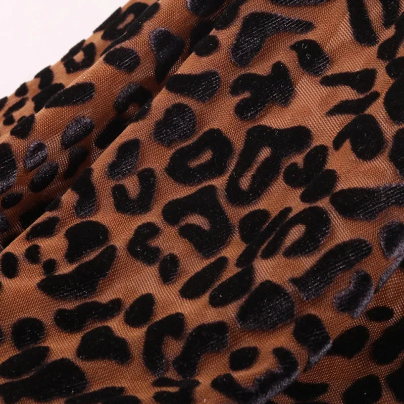 Brokatowa elastyczna aksamitna tkanina w kolorze khaki Leopard Print Flokowana tkanina żakardowa Afrykańska tkanina koronkowa do szycia odzieży DIY