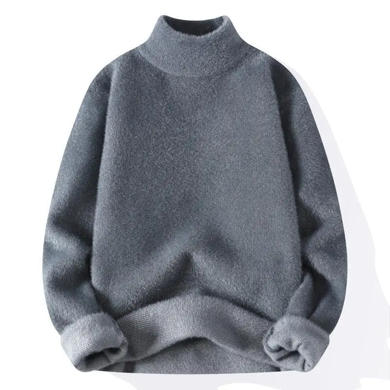 Autumn Winter Korean Style Fashion Half Turtleneck Base Men's Solid Color Versatile Warm Fleece Lined Thick Sweater