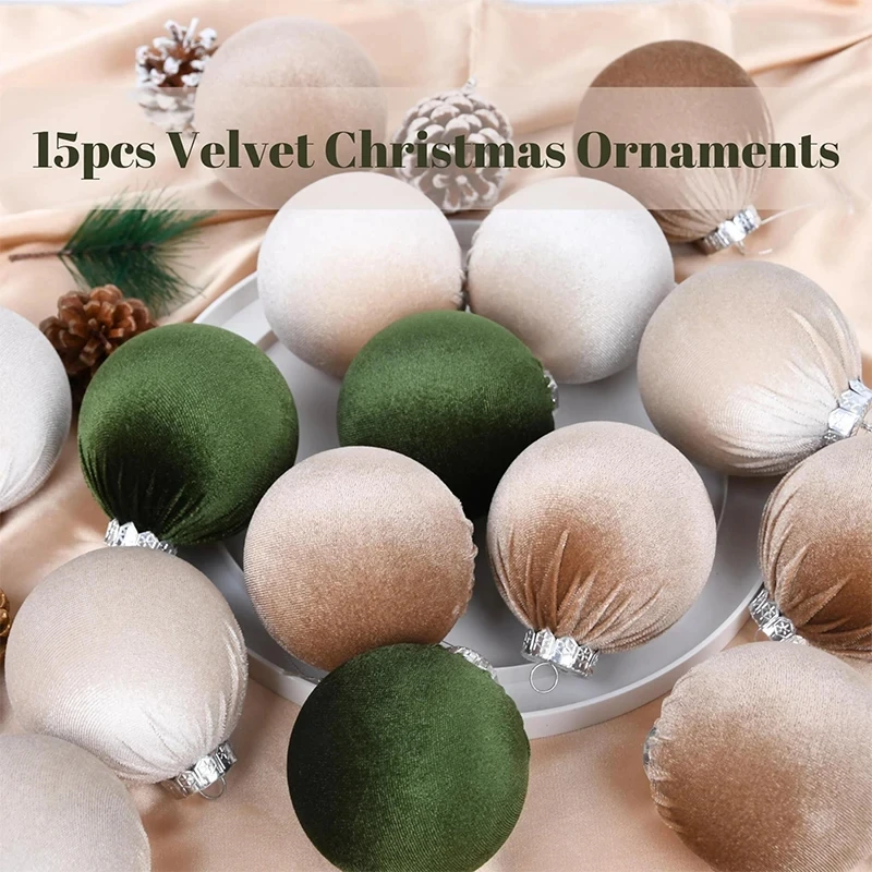 15pcs/set Velvet Christmas Ball Pendant 8cm Christmas Tree Decoration Ball Set With Gift Box 2025 New Year Xmas Decorative Balls