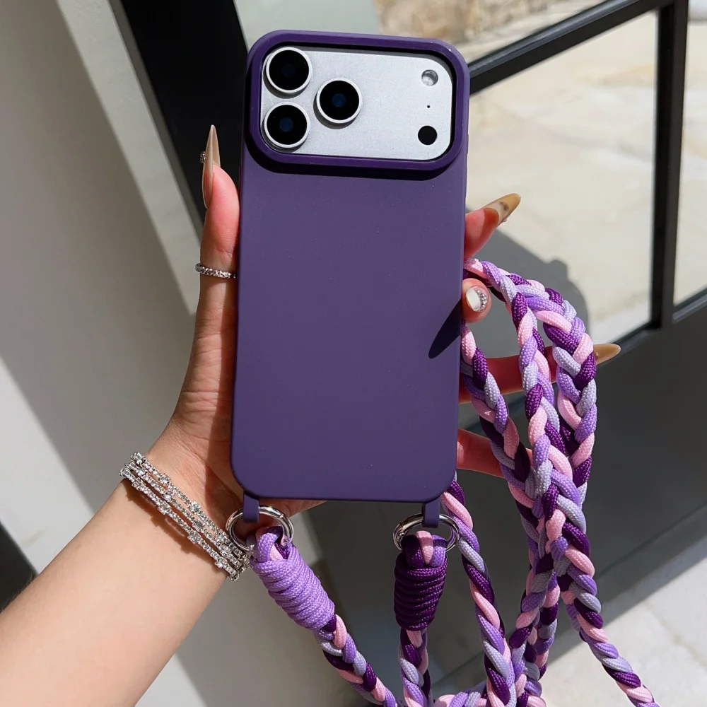 Crossbody Lanyard Strap Seil Weiche Silikon Handyhülle für iPhone 11 12 13 14 15 16 Plus 17 Pro Max XR XS stoßfeste Stoßstangenabdeckung