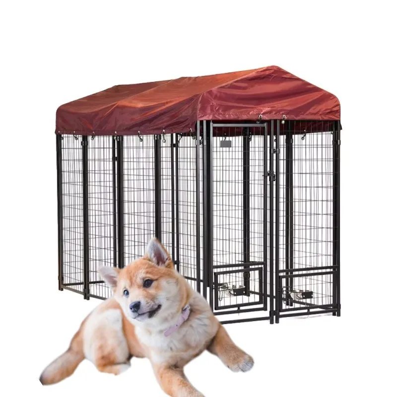 

Modern Modular Dog Kennel Outdoor Anti-Rust Steel Frame with Roof and Lockable Feeding Doors Powder-Coated Plastic Tray Box