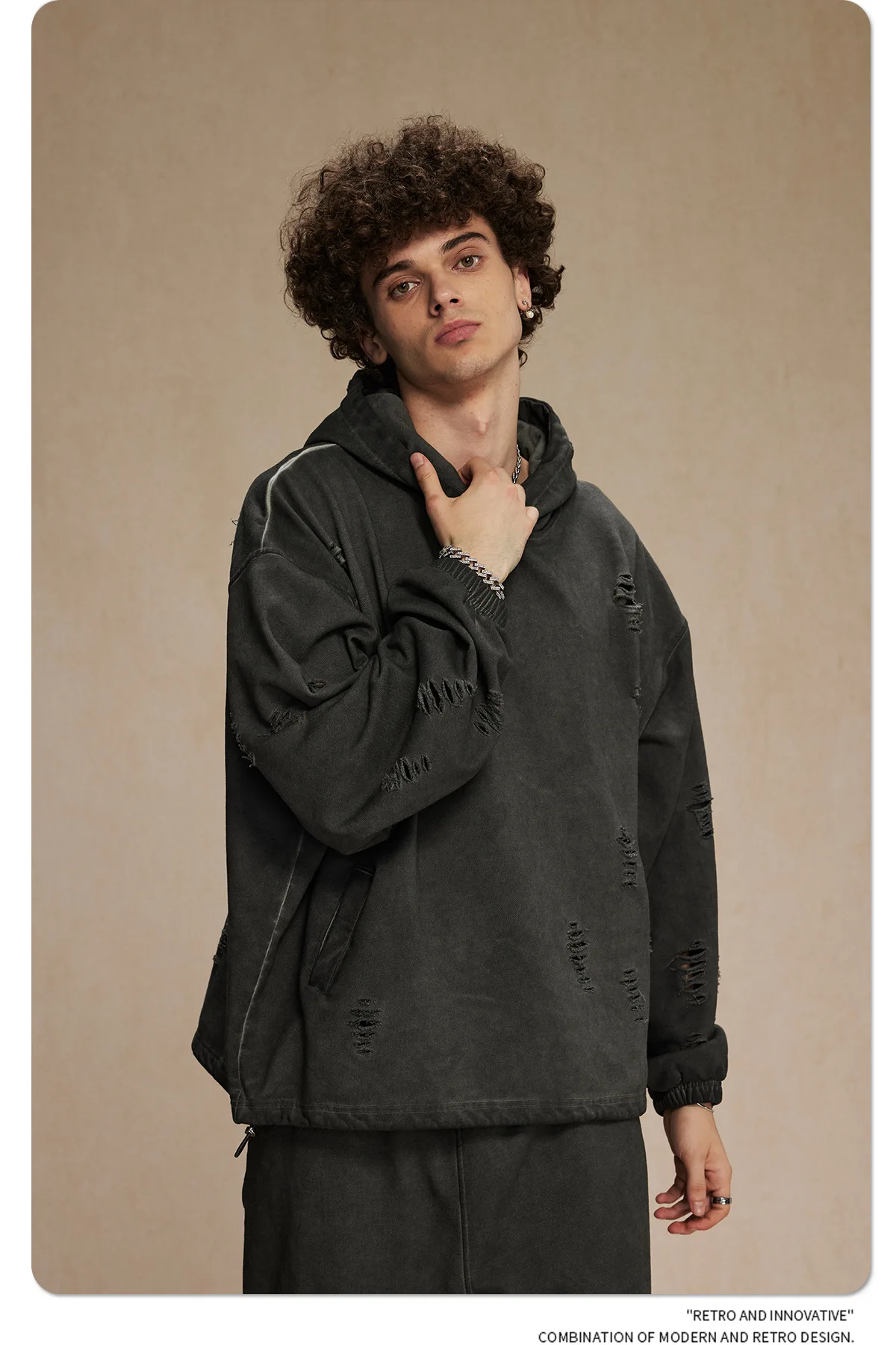 2024 Herbst/Winter neue Streetwear Krawatten gefärbte zerrissene Hoodies y2k Kapuze Hip Hop Herren Sweatshirt Winter Vintage gewaschenes Top für Frauen – Detail 9