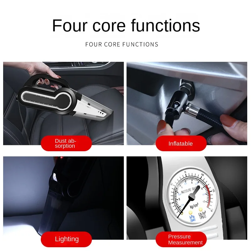 Vacuum cleaner for car wired multi-function inflatable portable large suction power hand led Air pump cigarette lighter plug