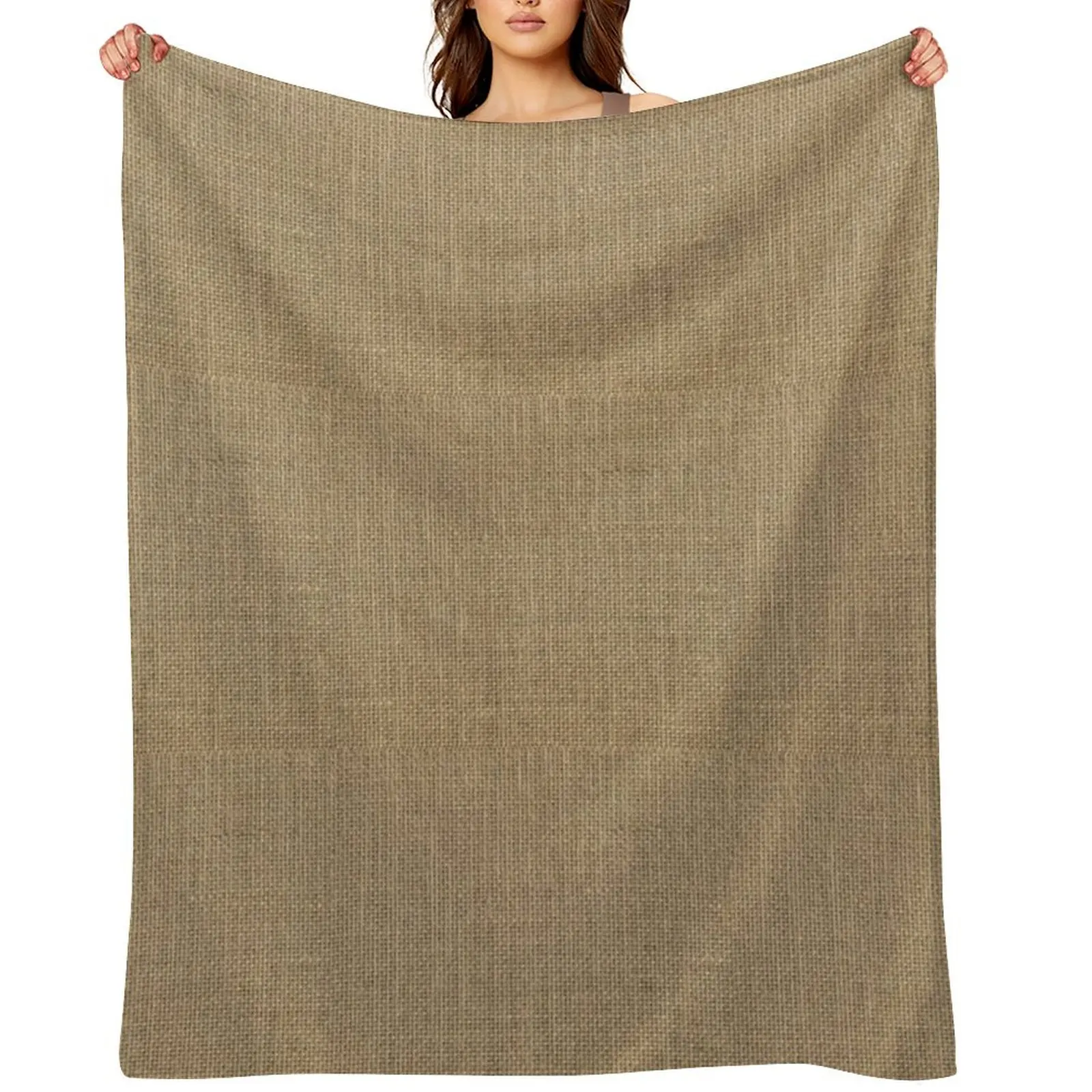 

Natural Woven Beige Burlap Sack Cloth Throw Blanket Flannel Fabric Luxury Thicken Soft Plaid anime Blankets