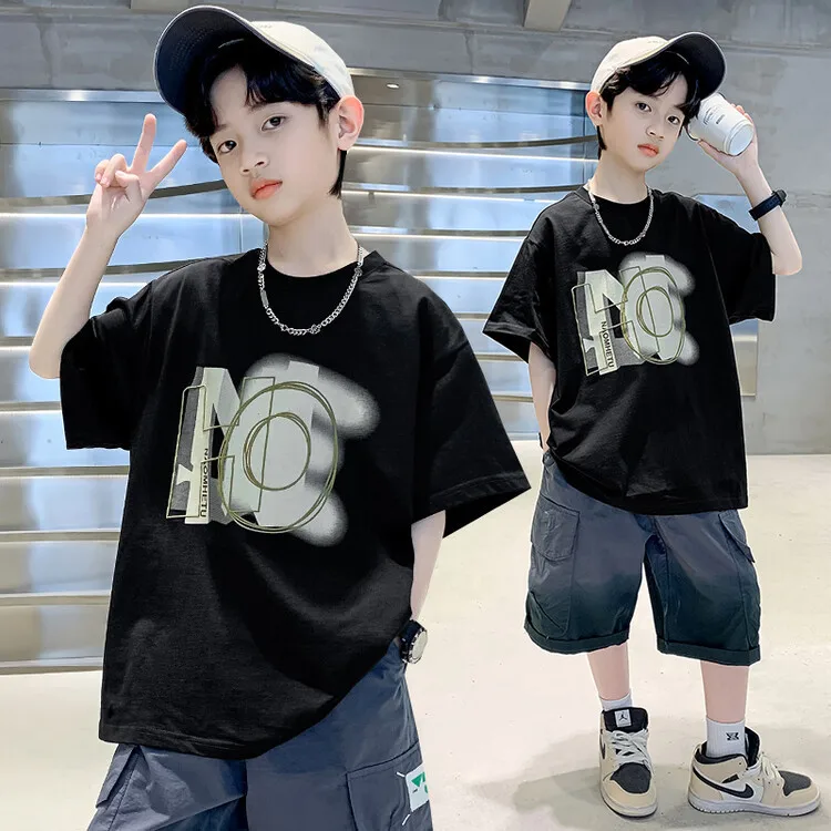 

Summer Kids Clothes Streetwear Print Letter T Shirt Short Sleeve Tops Tees Boys Clothes Cotton O-Neck T Shirts Children