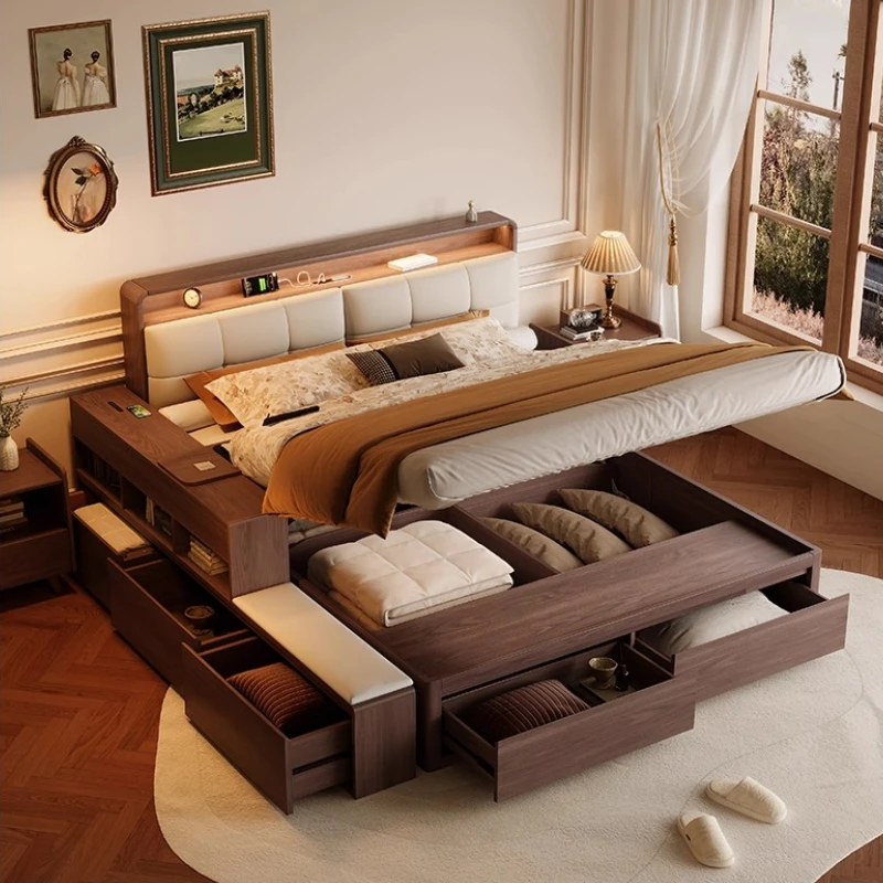 

180x200 см спальня двуспальная кровать каркасы изголовье двойное роскошное королева современный сон с 3 ящиками кровать портативная домашняя мебель королевского размера