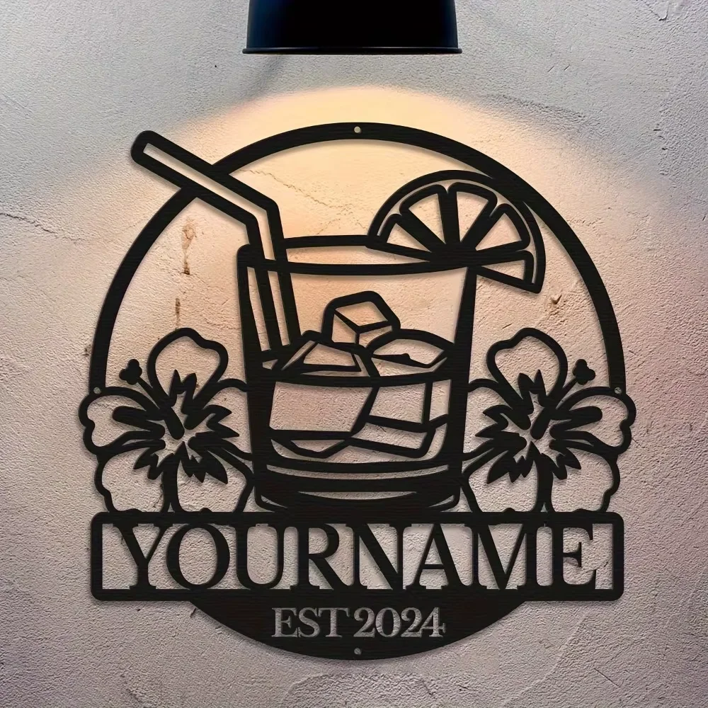 

Exclusive Custom Cocktail Bar Sign. Personalized Name, Tropical. Ideal for Indoor/Outdoor Holiday Decor.