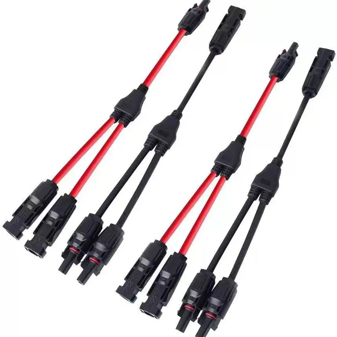 2 in 1 PV Y Branch Solar Parallel Connector 4mm2 1000V Solar Cable Photovoltaic System Male To Female Plug Connector Red Black