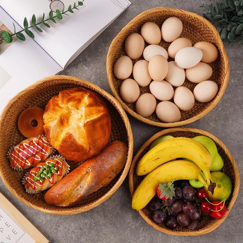 Vietnamese Rattan Woven Tray, Colorful Shell Weaved Snack Storage Basket, Dessert & Snack Tray, Fruit, Bread & Tea Serving Tray