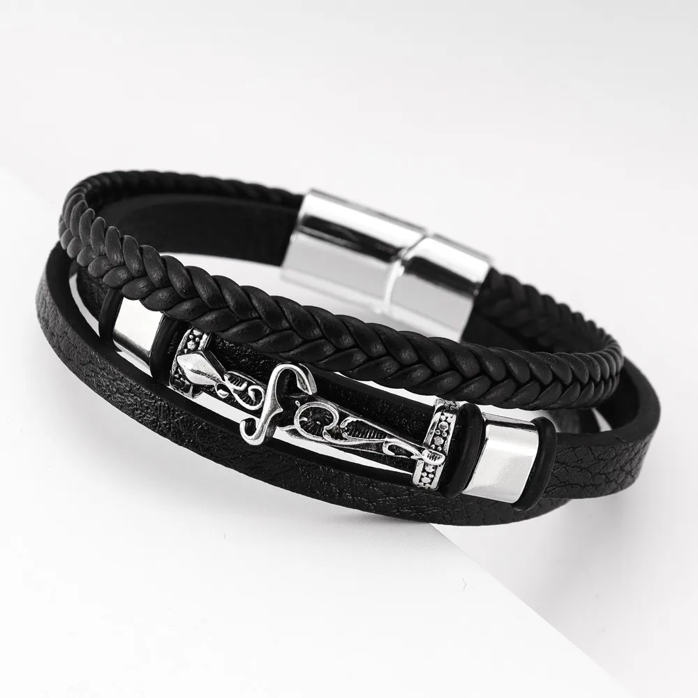Trendy Multi-Layer Leather Woven Sword Cross Bracelet Charm Men\'s Bracelet New Fashion Hip Hop Punk Jewelry Accessories Gifts