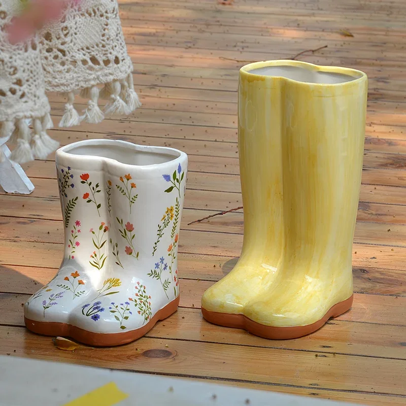 European Ceramic Boots Flower Pot Balcony Model Room Restaurant Flower Bucket Courtyard Flower Shop Awakening Vase