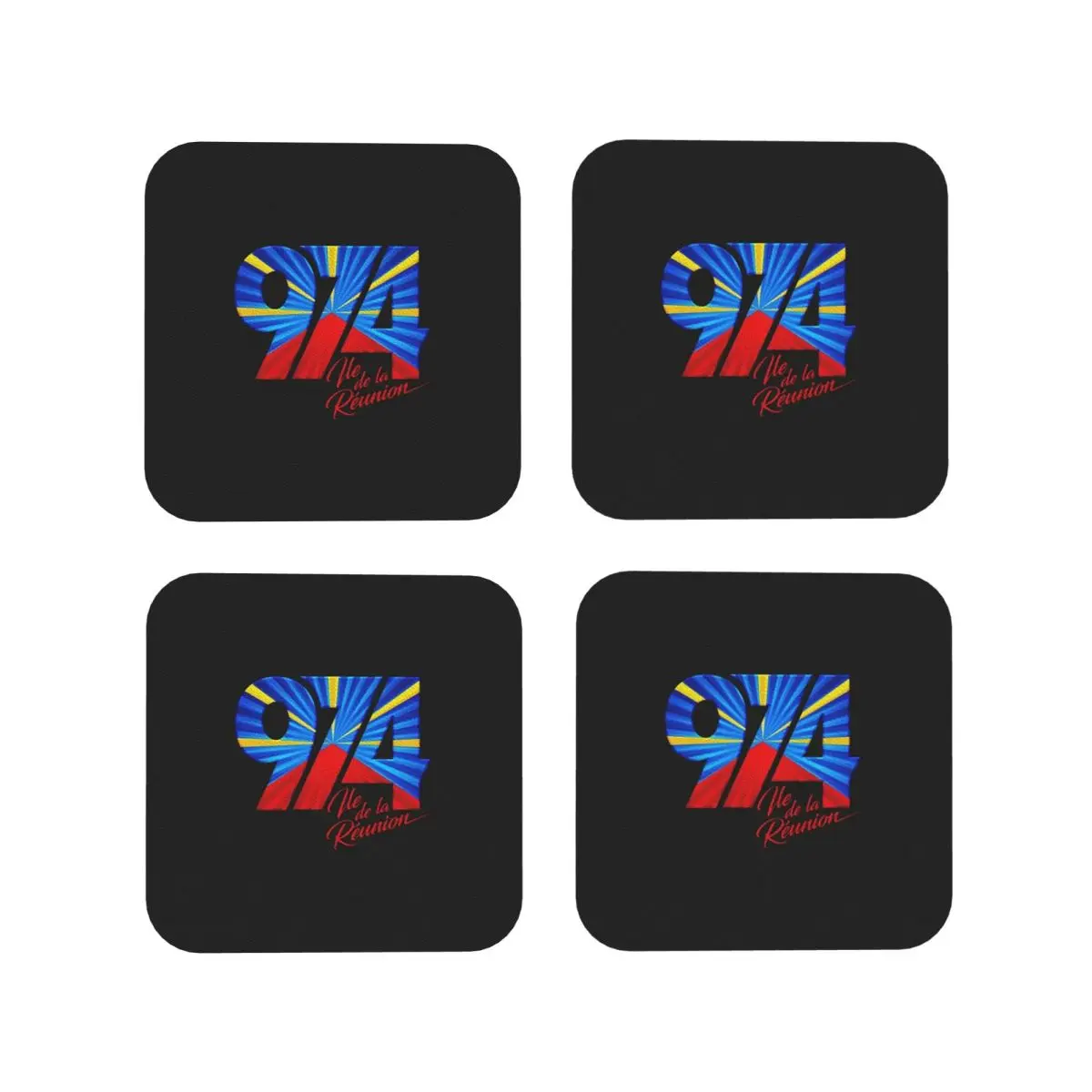 974 Reunion Island Flag Coasters Coffee Mats Mug Cup Placemats Tableware Pads for Home Kitchen Dining Bar
