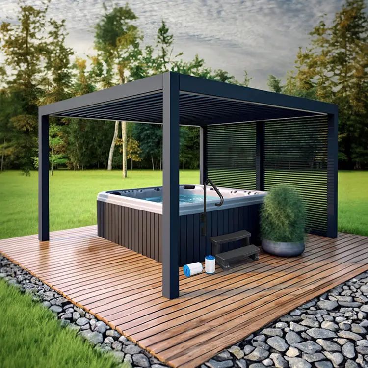 Villa Assembled Outdoor Aluminum Alloy Pavilion Anodizing Rainproof Wear Resistant Gazebo Equipped with LED Lights Party Pergola