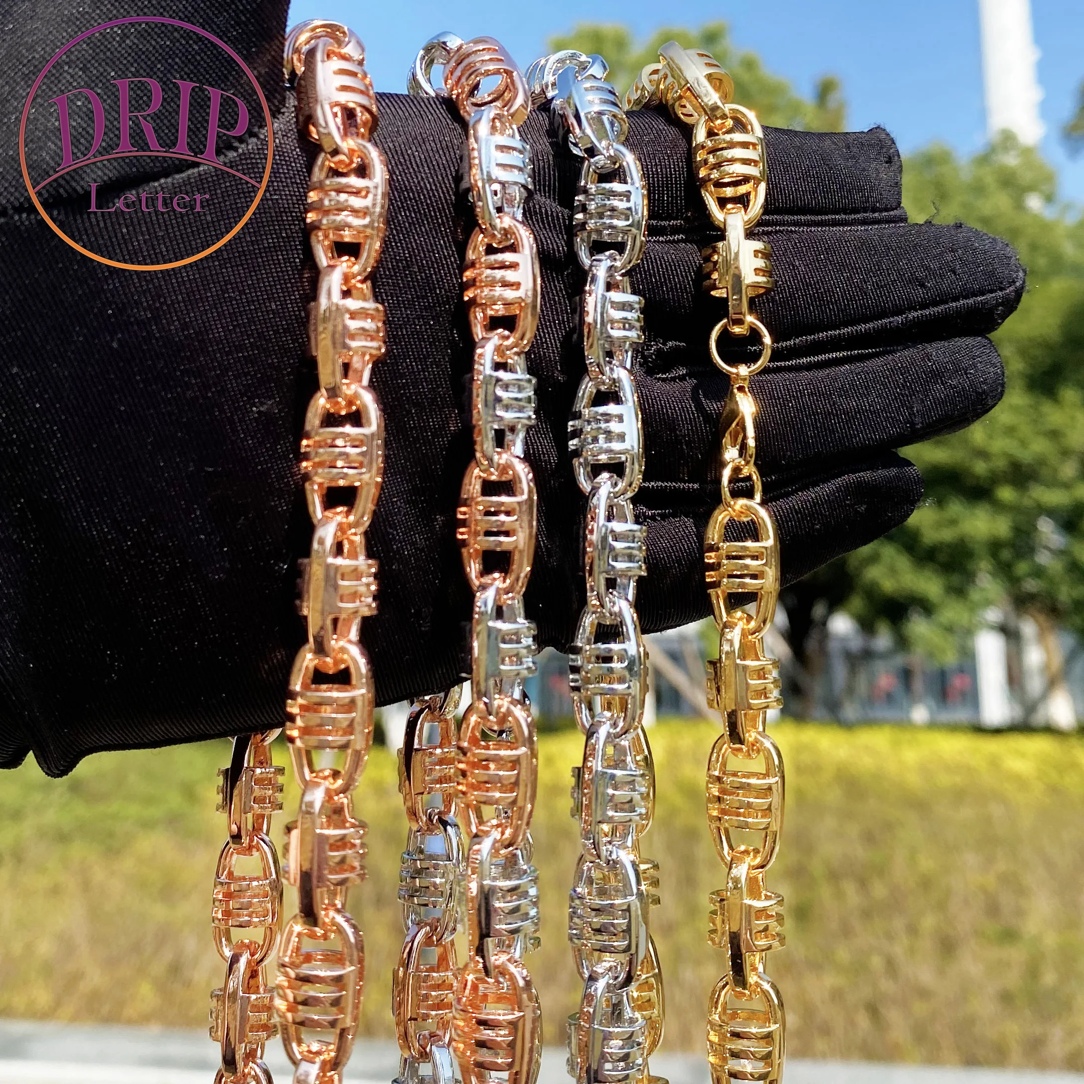 

Drip Letter Coffee Bean Cuban Link Chain for Men Necklace Choker Real Gold Plated Copper Hip Hop Jewelry