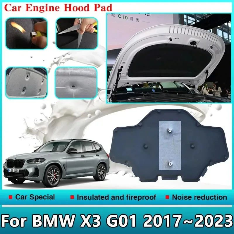 Car Front Hood Engine Sound Heat Pad For BMW X3 G01 2017~2023 X4 G02 Firewall Soundproof Insulation Cotton Cover Car Accessories