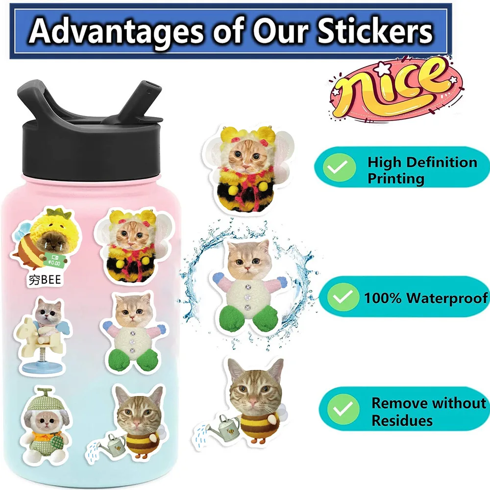 10/30/62Pcs Fummy Cartoon Cat Graffiti Stickers Meme Decals For Phone Laptop Skateboard Luggage Guitar Notebook Diy Sticker