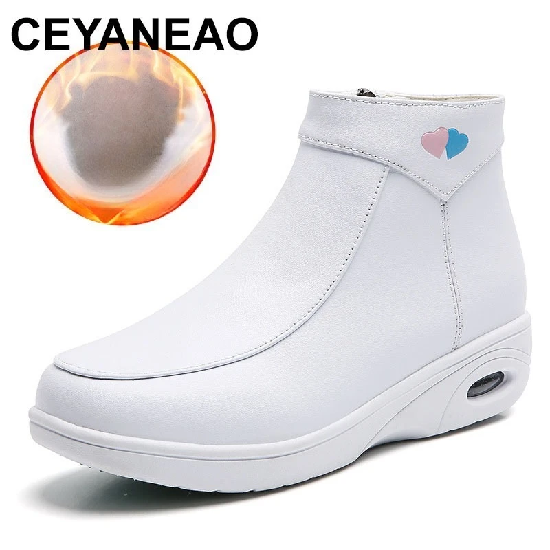 حذاء رضاعة عالي الجودة للنساء مصنوع من الجلد الطبيعي مع القطن مضاف للدفء في الشتاء، قمة عالية وخفيفة الوزن