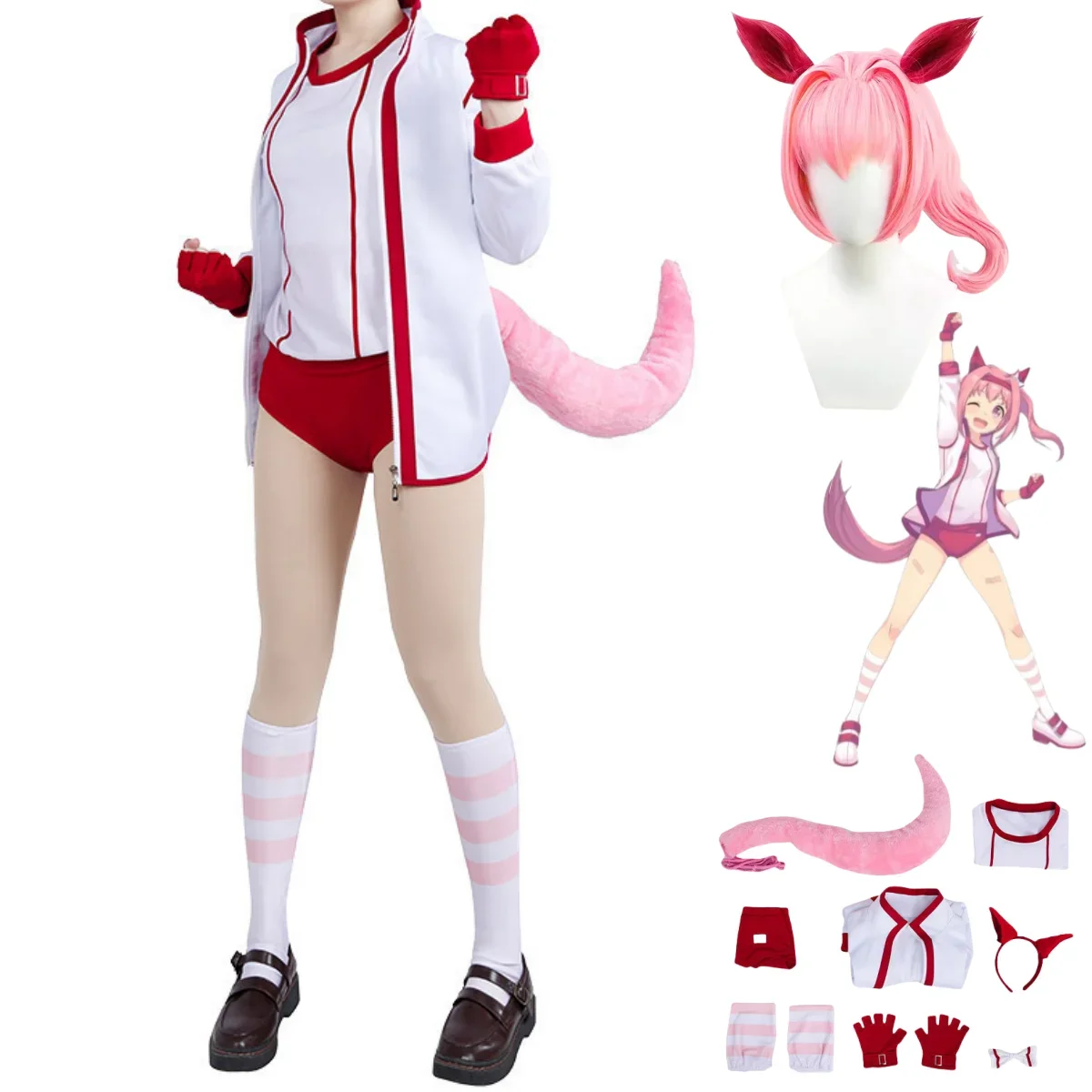 

Косплей-костюм Umamusume: Pretty Derby Mary Jane Haru Urara, парик, белое пальто, спортивная одежда, мужской и женский сексуальный костюм