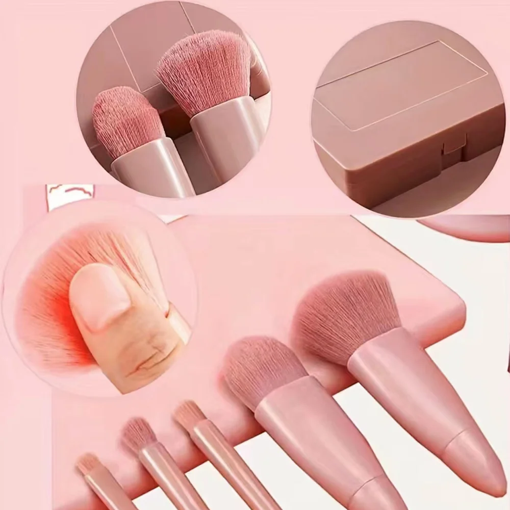 5 Stück Dame Kosmetik pinsel Set mit Spiegel behälter Fall Gesichts schönheit Make-up Pinsel Chenille grün Buchstaben muster Stickerei