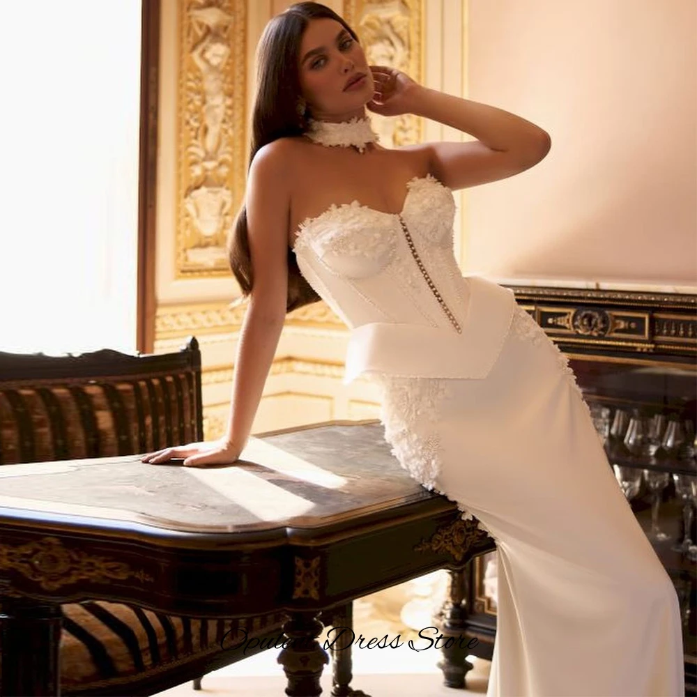 Dreamy Mermaid Satin Wedding Dress Customized Charming Handmade Flowers Bridal Gowns Modern Strapless Sleeveless Robe de mariée
