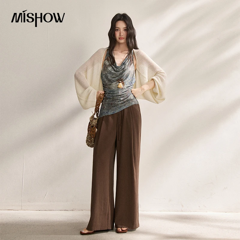 MISHOW Women Blue Handmade Tie-Dye Tank Top 2026 Summer New Cowl Neck Ruched Waist Irregular Hem Slim Casual Vest MXF22D2372