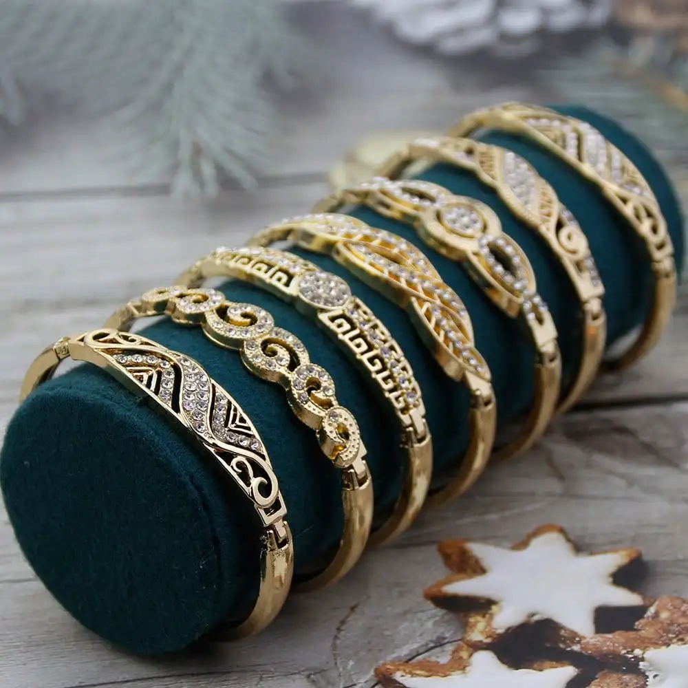 Elegent Gold Color Arabic Bracelet Bangle Crystal Women Charm Bracelet Set Indian Bridal Wedding Jewelry
