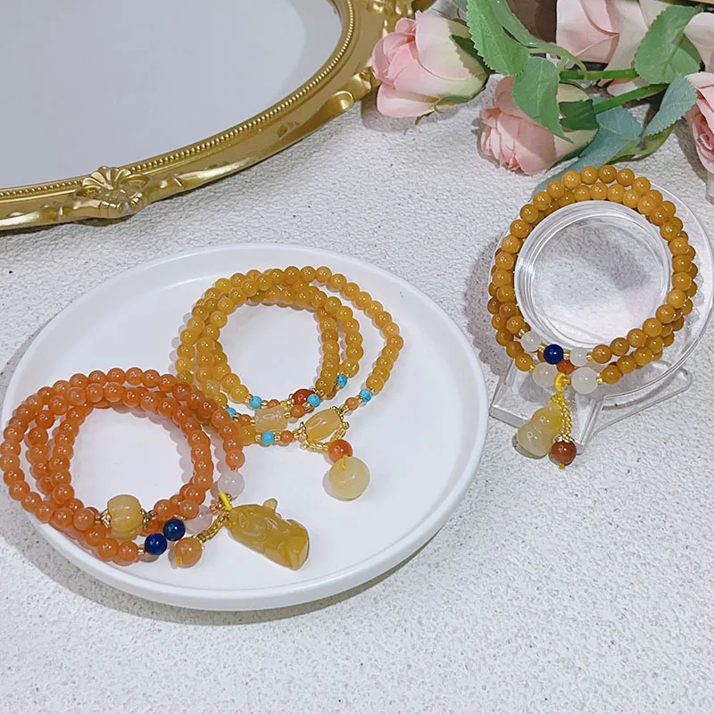 New Three-Circle Jincsi Jade Bracelet Women's Travel Retro Chinese Style Gourd Peace Buckle During Bracelet