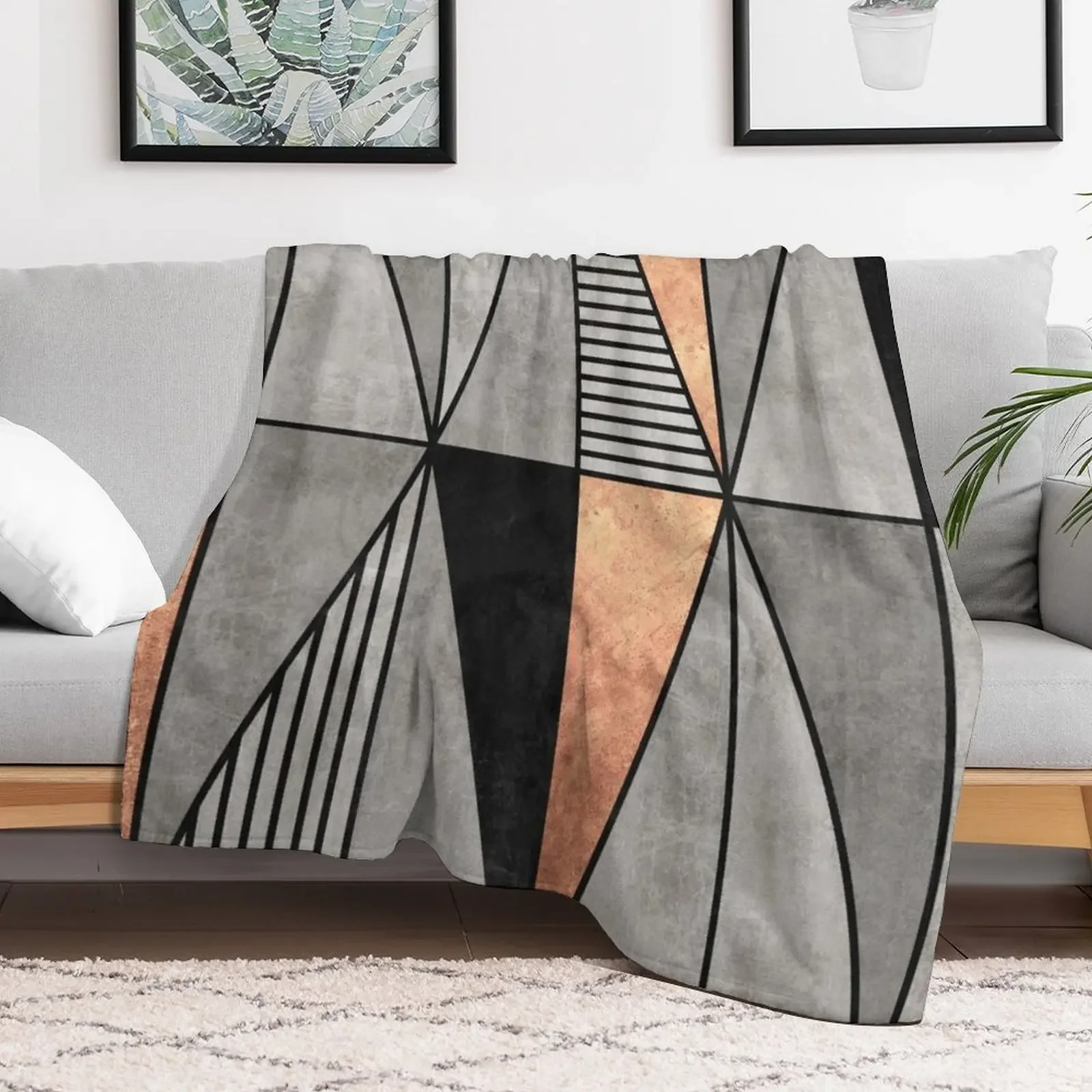 Concrete and Copper Triangles Throw Blanket Luxurious Soft Fuzzy Blanket for Sofa Bed