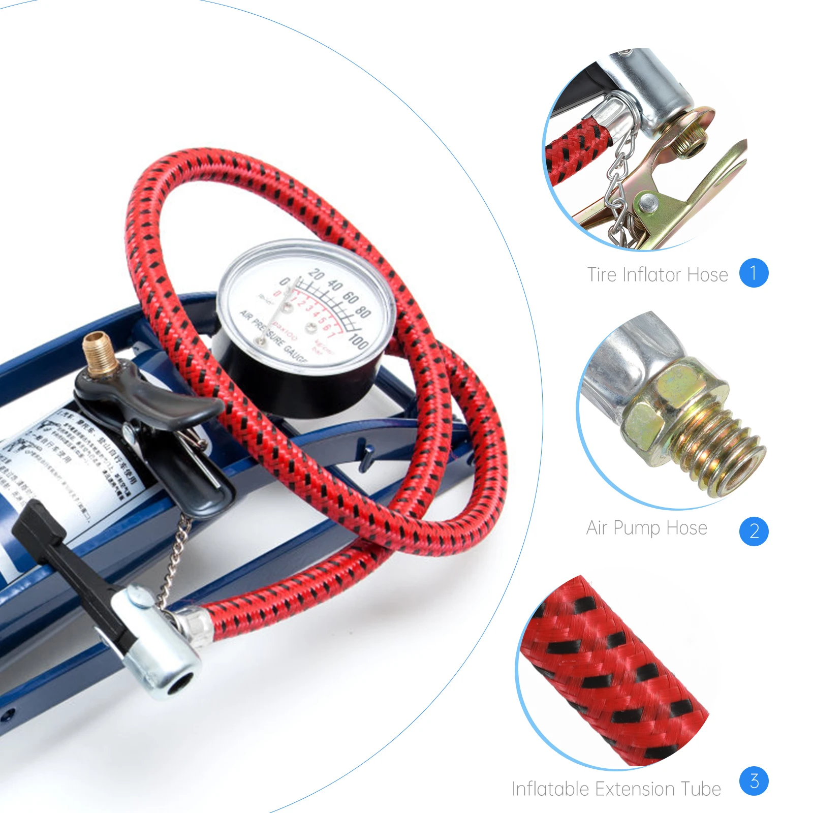 

2 Pcs Inflator Bicycle Pump Extension Tube Tire Air Bike Accessories Alloy Hose