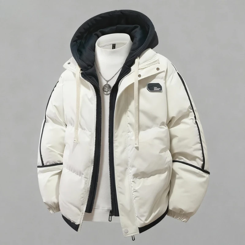 

Fake Two Pieces Hooded Parka Jacket Men Windproof Winter Thick Warm Parka Coat Men's Cotton Puffer Coat Thick Men's Warm Clothes