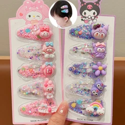 5PCS DIY Accessories Sanrio Kuromi Girls Hairpin Kawaii Babies Hair Clip My Melody Cinnamoroll Princess Quicksand Babies Clips