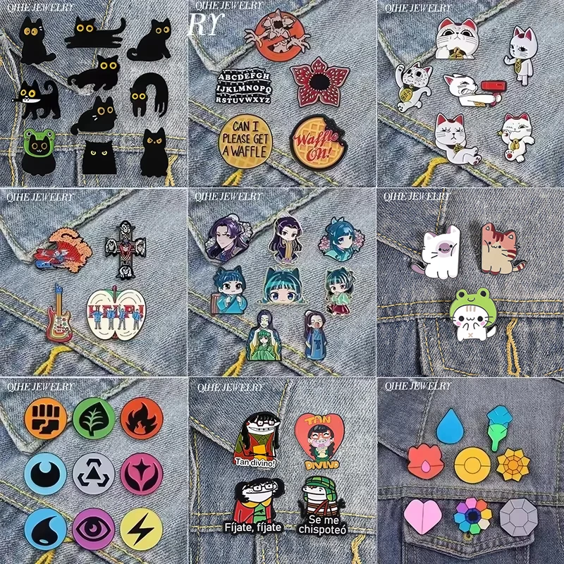 2-12PCS/Set Anime Game TCG Magic Energy Types Badge Enamel Pins Pop Rock Band Anime Turbo Granny Cat Maomao Brooch Jewelry Gifts