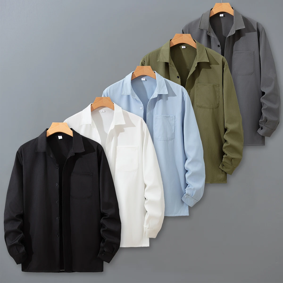 Men's Classic Solid Color Shirt With A Collar And Versatile Long Sleeved Top Buttoned Open Collar Handsome Jacket For All Season