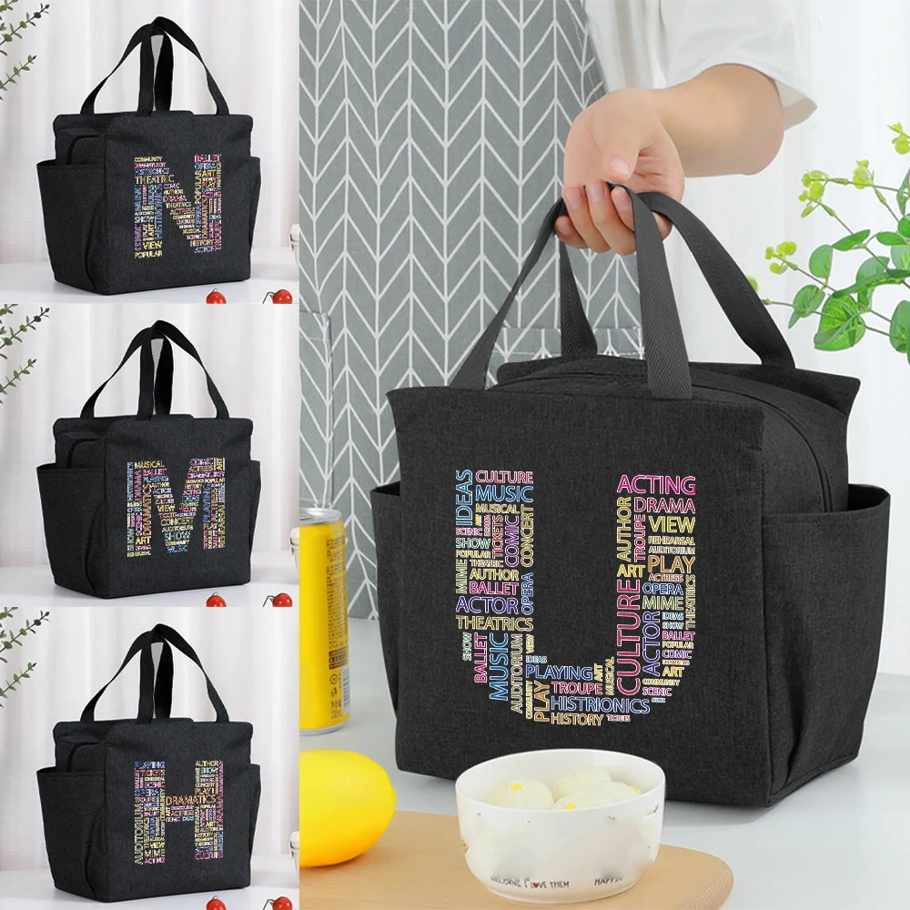 

Insulated Lunch Bag High Quality Thermal Bag Portable Cooler Box Large Capacity Text Letter Printing Leakproof Tote Bags Hi-Q