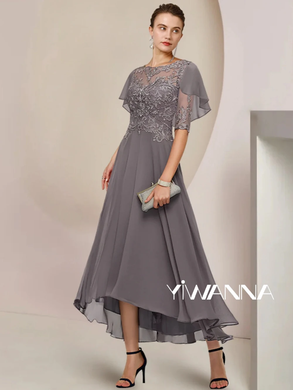 

Simple O-neck Half Sleeve Mother Of The Bride Dress For Wedding Graceful Lace Appliques Chiffon Evening Dress Customized 2025