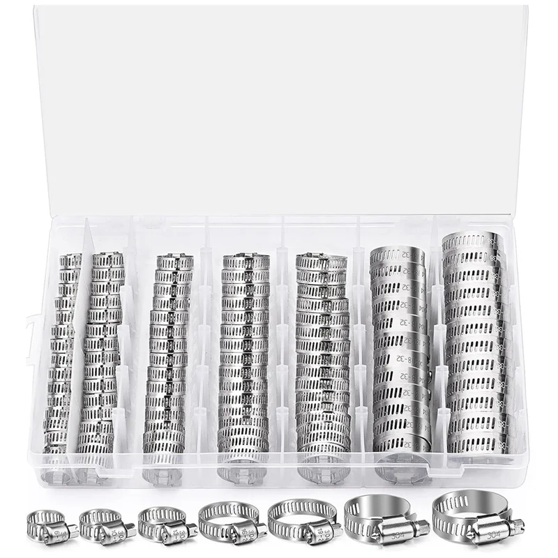 

Hose Clamp- 120PCS 304 Stainless Steel Hose Clamp Assortment Kit 1/4Inch-1-1/2Inch Clamp for Fuel Line, Plumbing,Tube