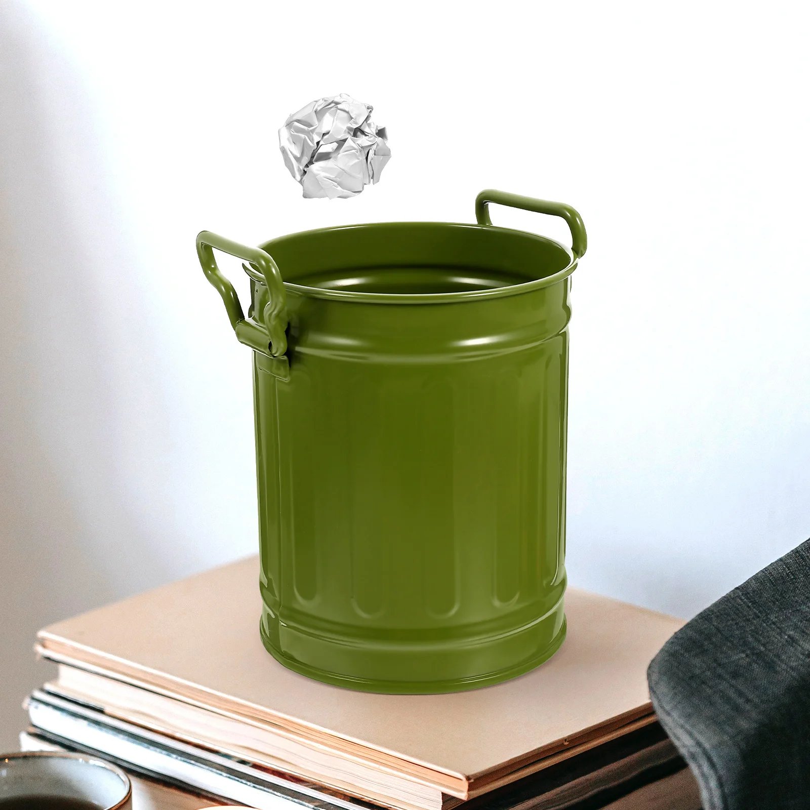

Desk Trash Can Iron Material Multi Purpose Garbage Bucket for Stationery Brushes Pen Holder Pencil Container Desktop