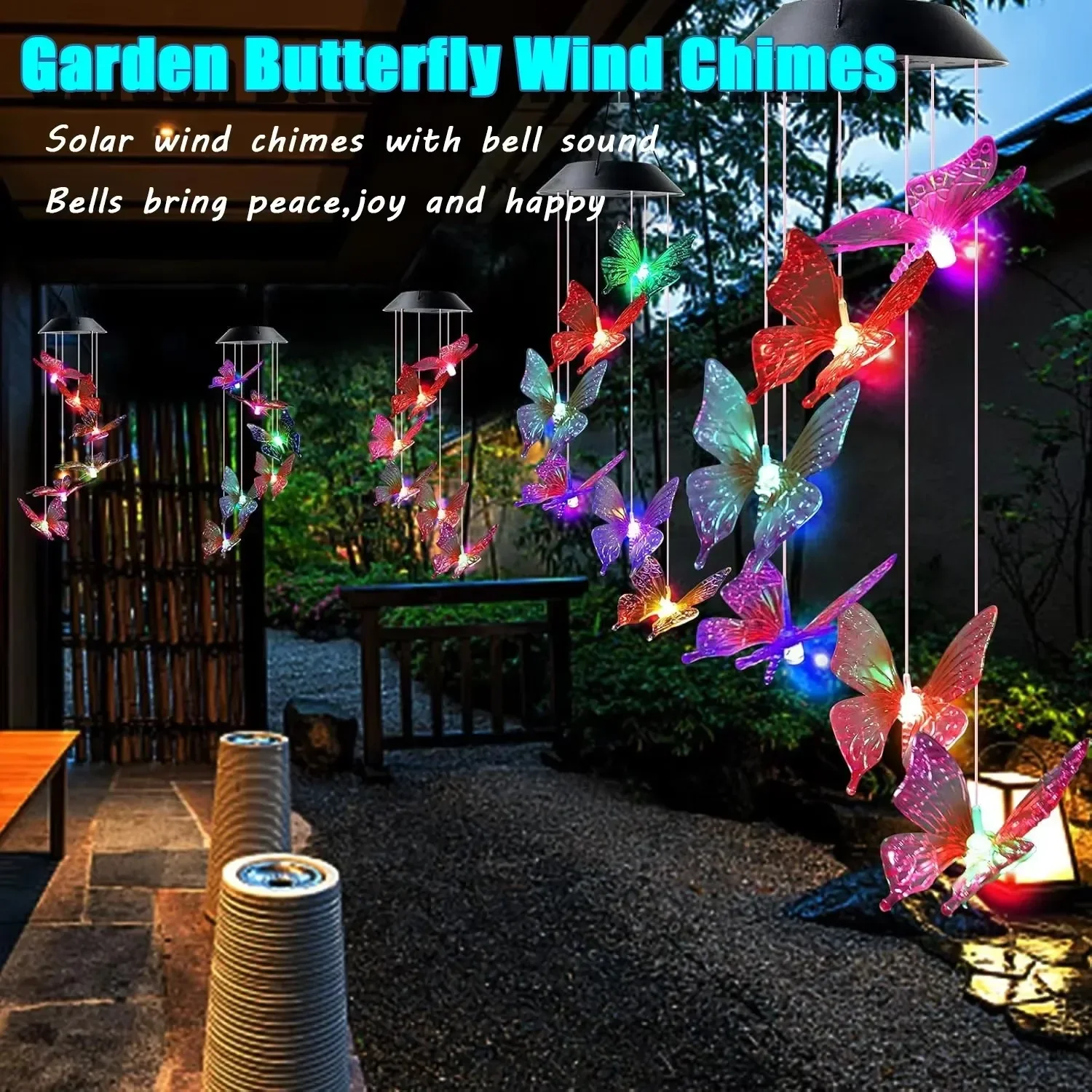 

Christmas Solar Wind Chime Light Hummingbird Color Changing Hanging Lamp Solar Powered Outdoor/Indoor Garden Yard Patio Decor