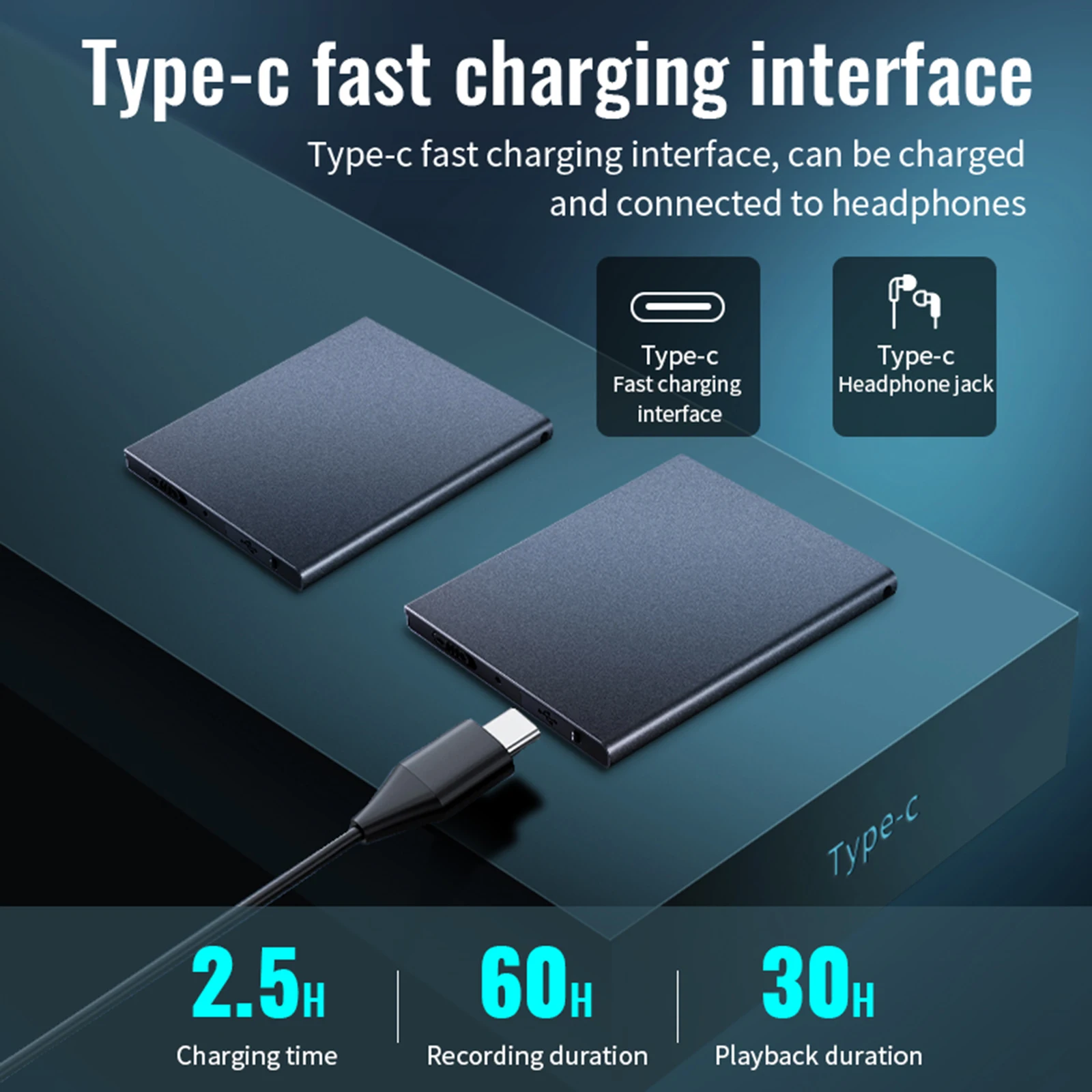

2-In 1 AI Voice Recorder Samll Activated Voice Recorder Thin Voice Recorder Password Protection DSP Noise Reduction Recorder
