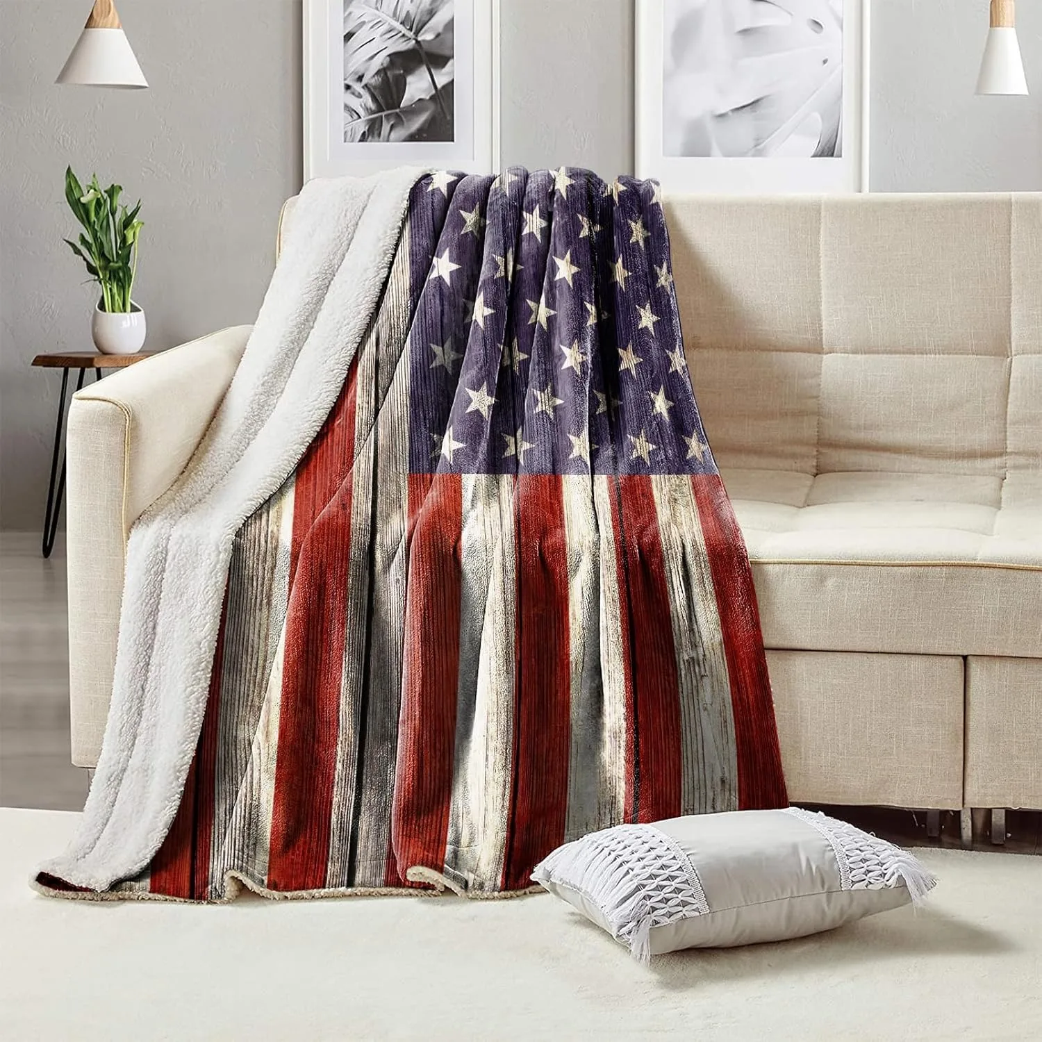 USA Flag Print Throw Blanket 50