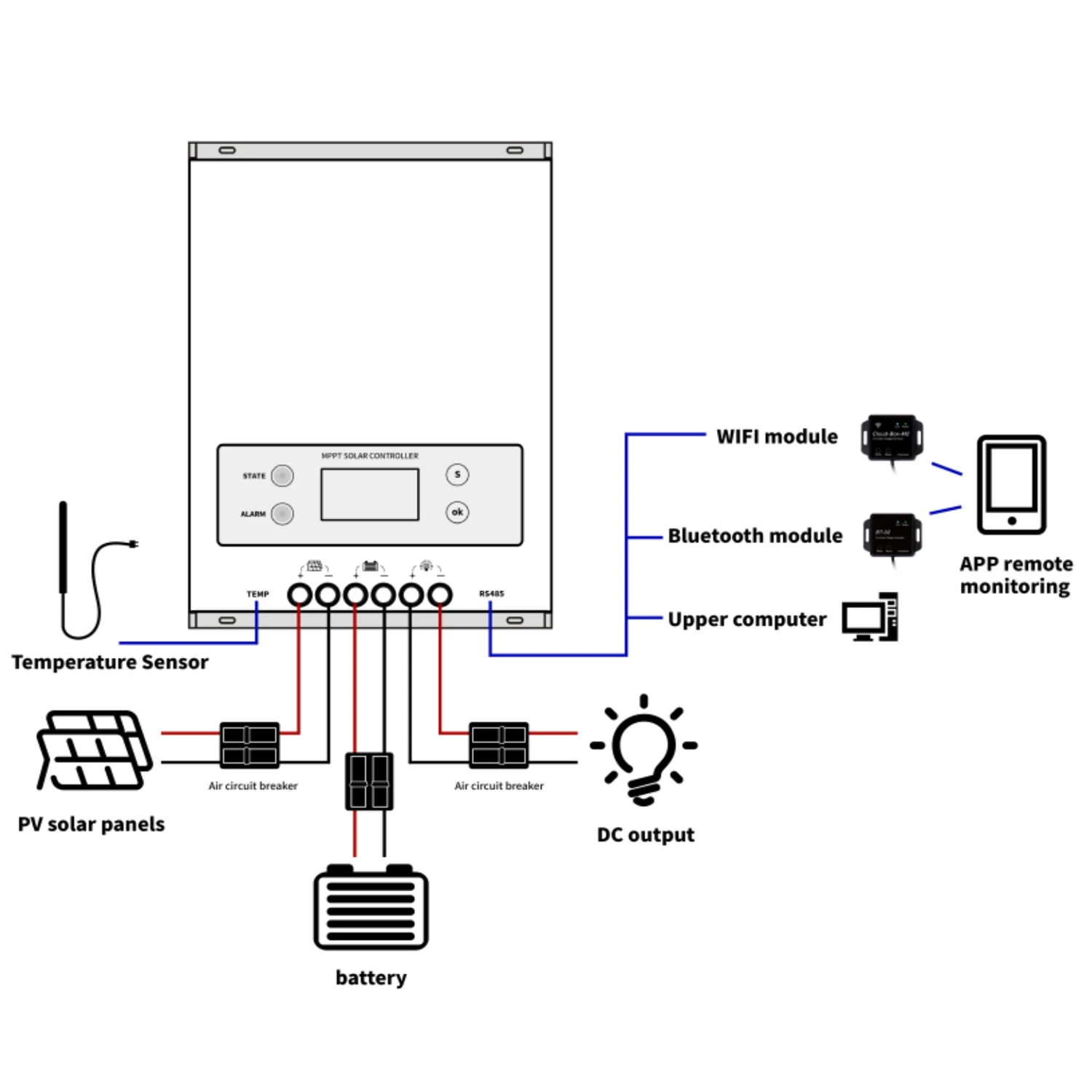 Imagem -06 - Mppt Solar Charge Controller Lithium Battery Charger Regulator Controle Remoto Opcional 60a 12v 24v 36v 48v Rs485app Esmart4