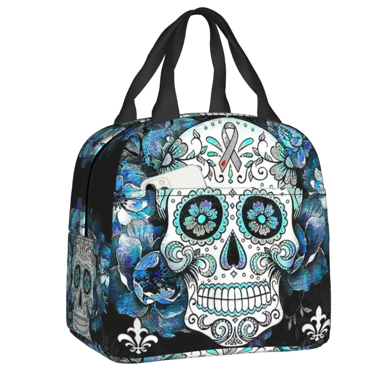 Dead Pancreas Society Diabetes Awareness Sugar Skull Insulated Lunch Bag for Outdoor Picnic Thermal Cooler Bento Box Women Kids