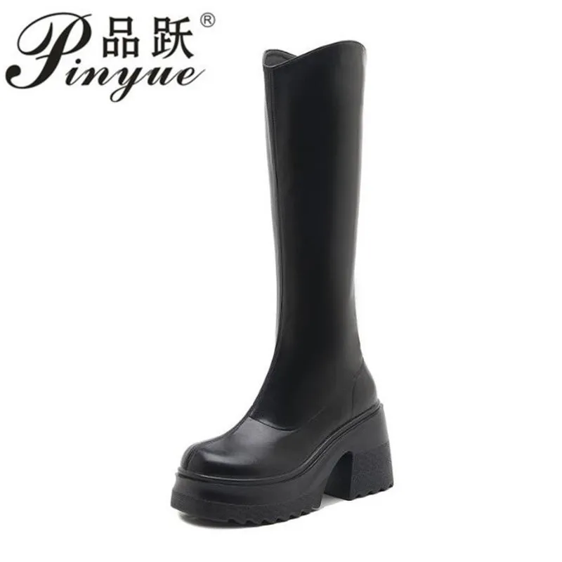 

Женские ботинки на высоком каблуке 10 см, новые осенние ботинки на платформе из натуральной кожи, женские высокие женские ботинки на узком каблуке, размеры 34–40