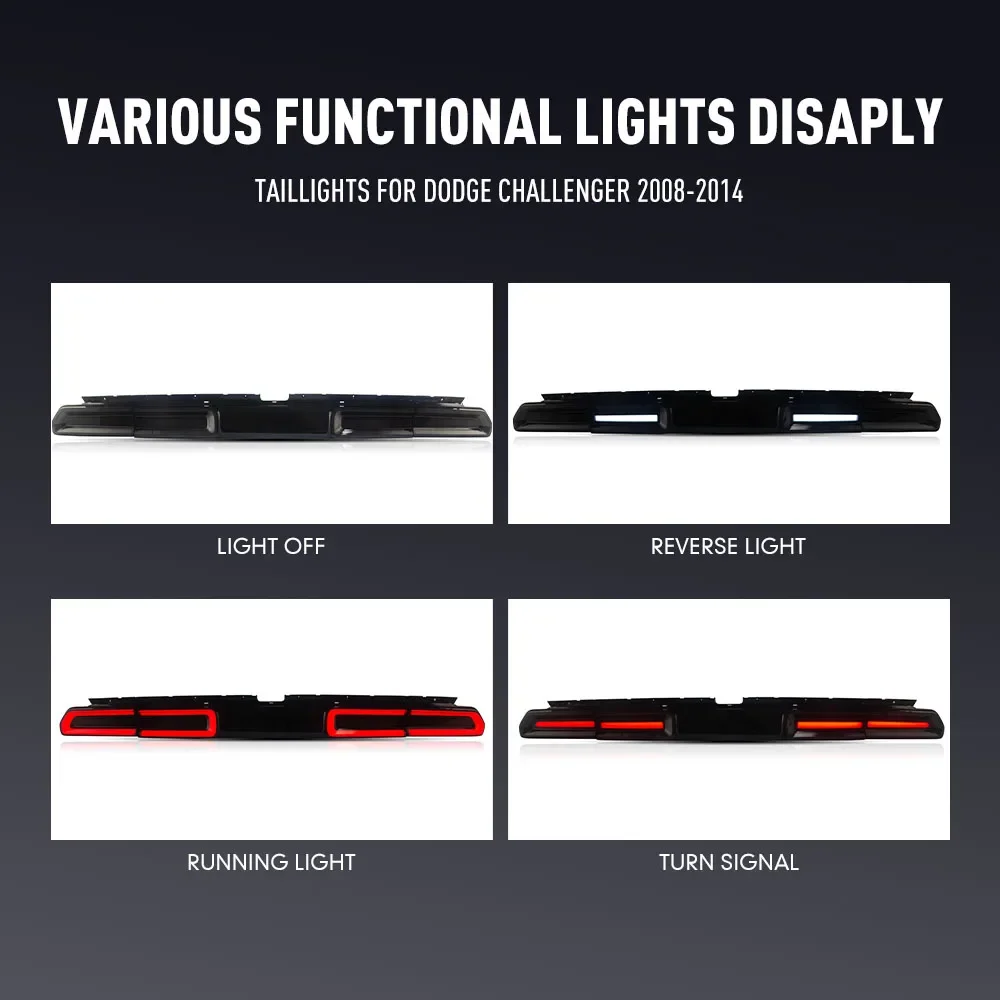 زوج من أضواء خلفية LED لدودج تشالينجر 08-14 DRL عكس الفرامل تحول إشارة التوصيل والتشغيل مجموعة مصابيح الذيل الخلفي للسيارة #5