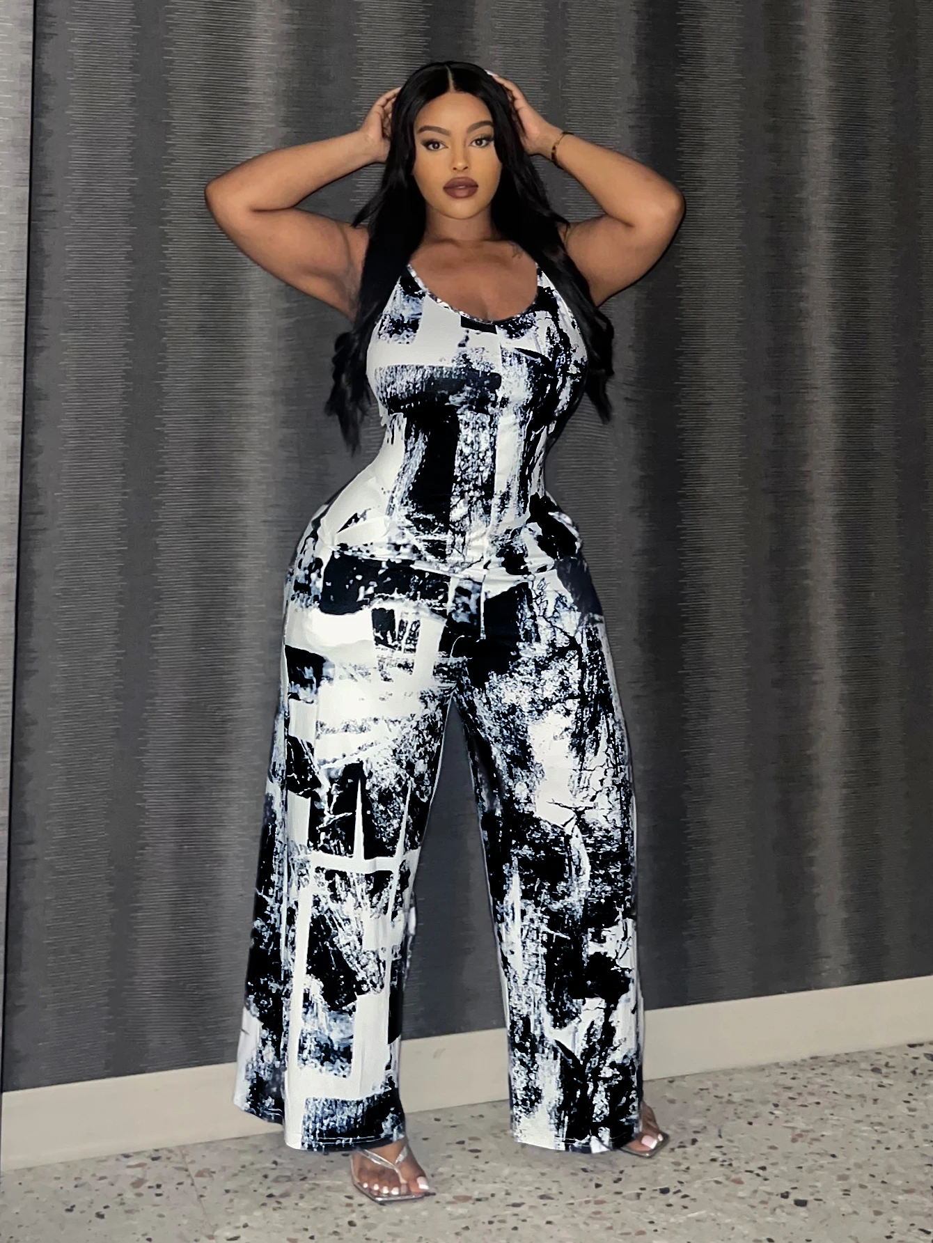 LW Plus Size jumpsuit Tie Dye Wide Leg Cami Jumpsuit  NEW summer sleeveless loose jumpsuit Casual Holiday Style One Piece Outfit