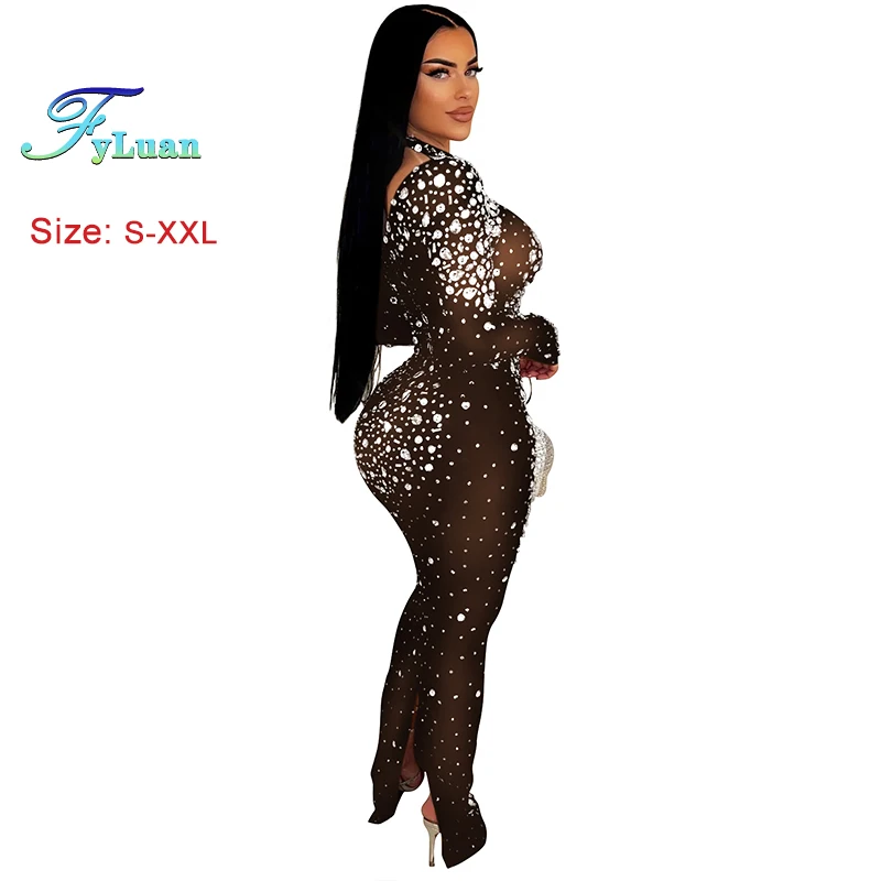 European American Fashionable Rhinestones Fashion Sexy Slim Women's Long Dress Nightclub Evening Birthday Floor-Length Prom Gown