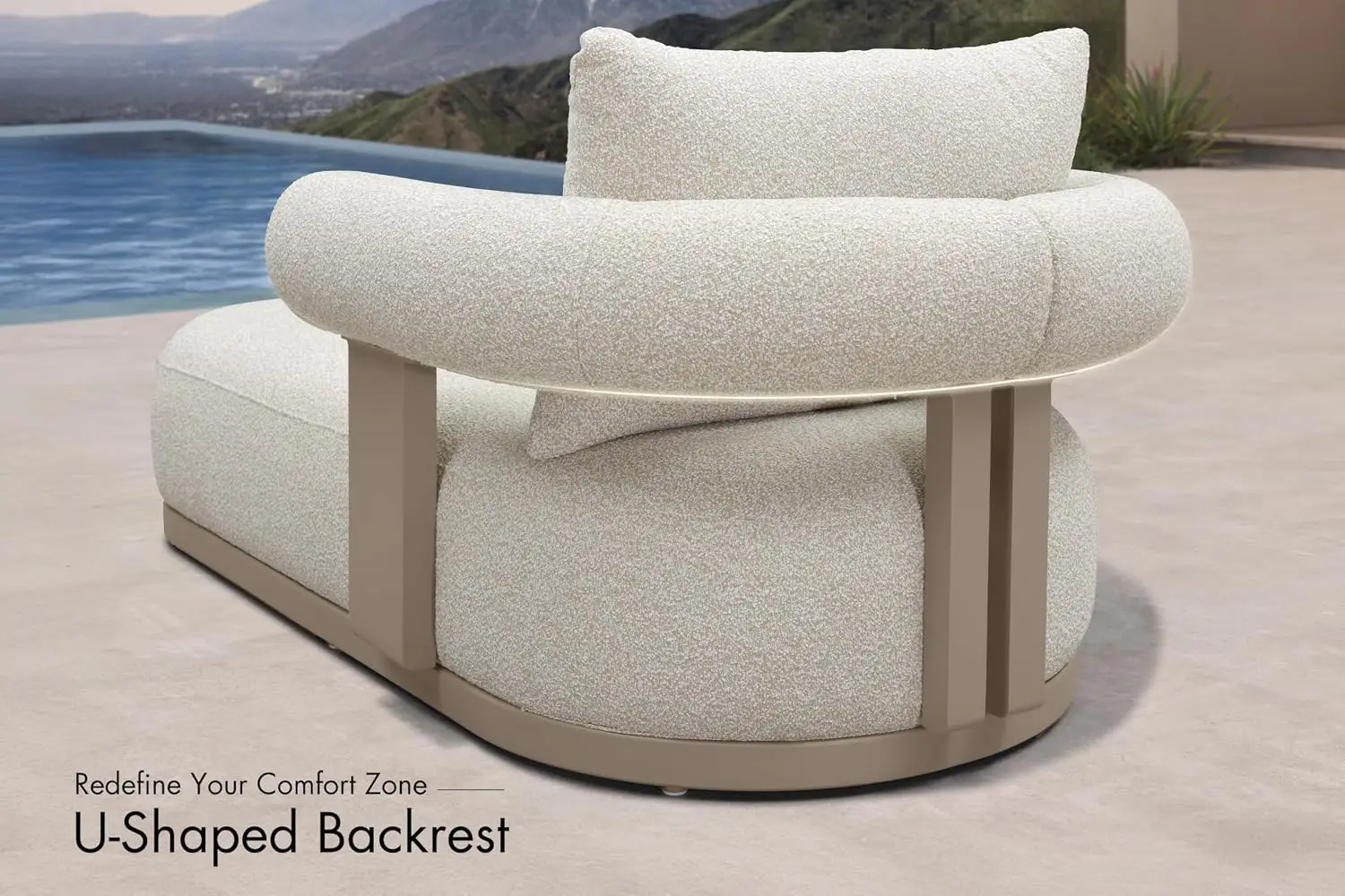 Chaise Lounge 1 Piece with Cushion and Pillow, Armrest, Khaki