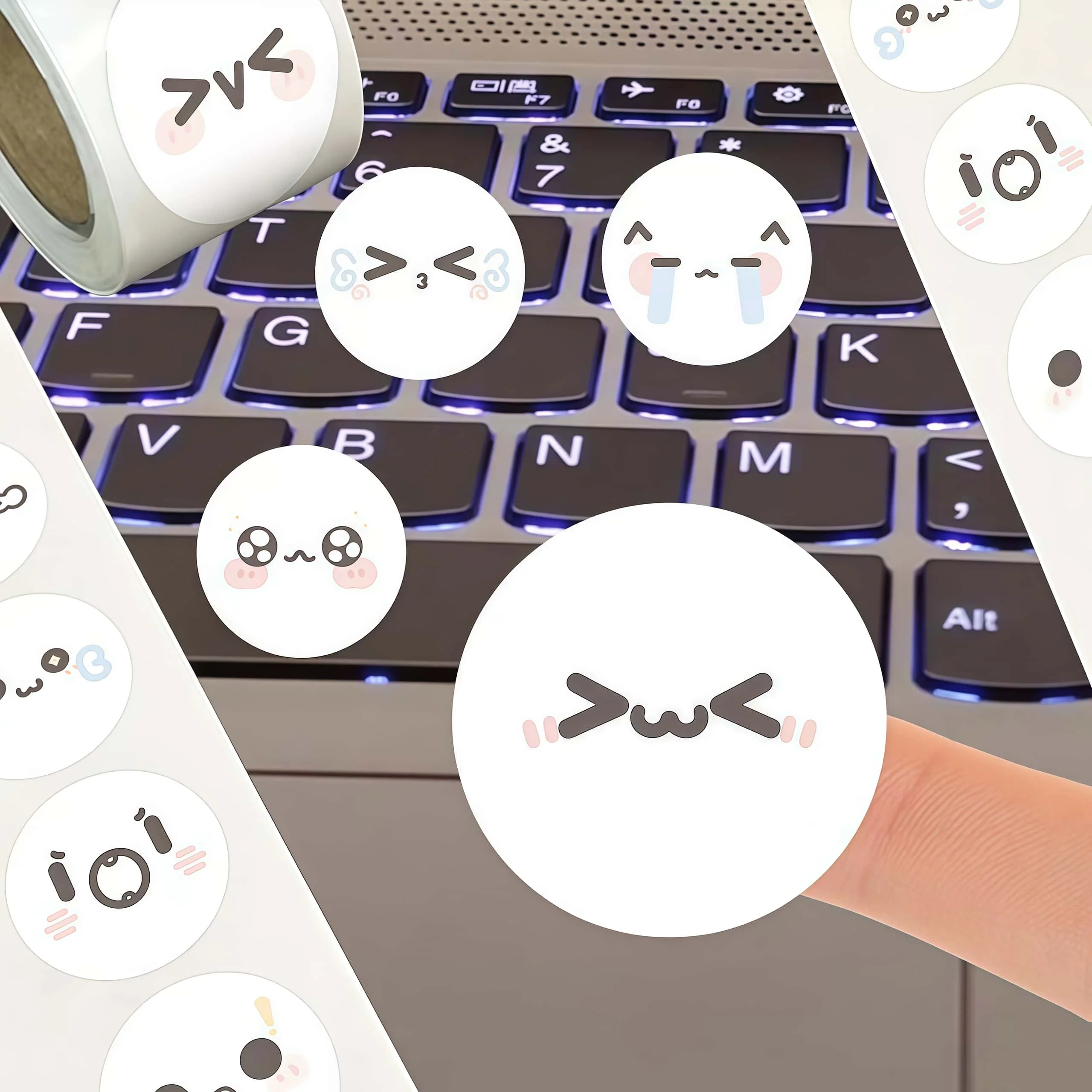 500 قطعة/لفة ملصقات إيموجي كاواي، شارات تعبيرات وجه نصية لطيفة لأجهزة الكمبيوتر المحمول وزجاجة المياه والمجلة والحرف اليدوية