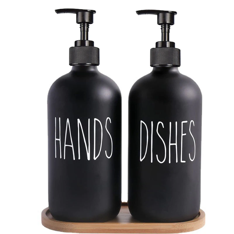 500ml Hand Soap and Dish Soap Dispenser with Pump Soap Bottles for Farmhouse Kitchen Counter Bathroom Decor Organization